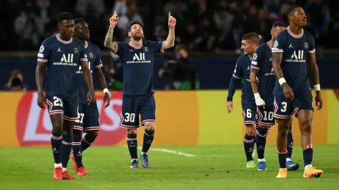 Lionel Messi of Paris Saint-Germain celebrates after scoring their sides second goal during the UEFA Champions League group A match between Paris Saint-Germain and Manchester City