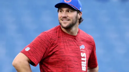 Josh Allen #17 of the Buffalo Bills looks on prior to the game against the Jacksonville Jaguars at Highmark Stadium on September 23, 2024 in Orchard Park, New York.
