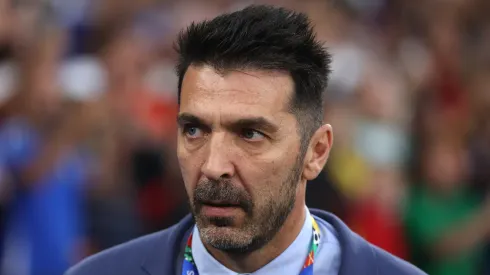 Gianluigi Buffon, National Team Delegation Head of Italy, looks on prior to the UEFA EURO 2024 group stage match between Spain and Italy
