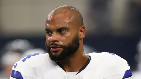 Quarterback Dak Prescott #4 of the Dallas Cowboys looks on before a game against the Baltimore Ravens at AT&T Stadium on September 22, 2024 in Arlington, Texas.
