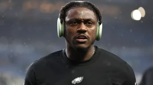 A.J. Brown #11 of the Philadelphia Eagles warms up before a game against the Seattle Seahawks at Lumen Field on December 18, 2023 in Seattle, Washington.
