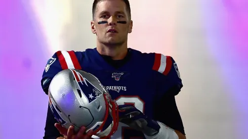 Tom Brady #12 of the New England Patriots looks on prior to the game against the New York Giants at Gillette Stadium on October 10, 2019 in Foxborough, Massachusetts.
