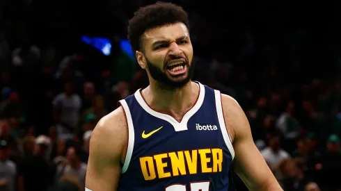 Jamal Murray #27 of the Denver Nuggets looks at the referee after he thought a foul was committed on him
