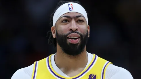 Anthony Davis #3 of the Los Angeles Lakers walks back to his bench while playing the Denver Nuggets in the first quarter during game five of the Western Conference First Round Playoffs at Ball Arena on April 29, 2024 in Denver, Colorado.
