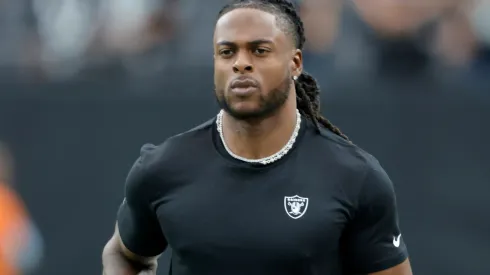 Davante Adams #17 of the Las Vegas Raiders warms up before a game between the Las Vegas Raiders and Carolina Panthers at Allegiant Stadium on September 22, 2024 in Las Vegas, Nevada.