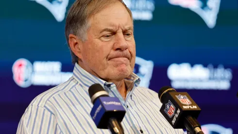 New England Patriots head coach Bill Belichick speaks during a press conference after a game against the New York Jets at Gillette Stadium on January 07, 2024 in Foxborough, Massachusetts.
