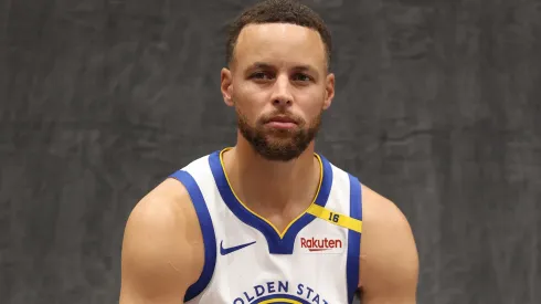 Stephen Curry #30 of the Golden State Warriors poses for the media during the Warriors Media Day at Chase Center on September 30, 2024 in San Francisco, California.