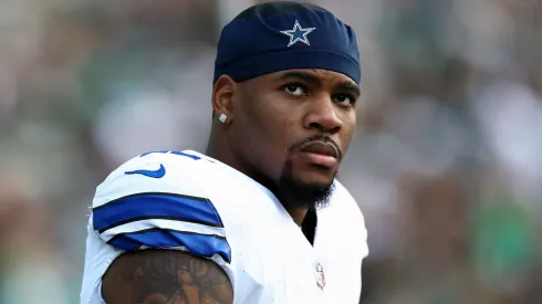 Micah Parsons of the Dallas Cowboys looks on against the Philadelphia Eagles at Lincoln Financial Field
