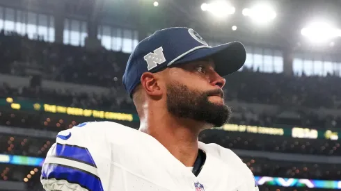 Quarterback Dak Prescott #4 of the Dallas Cowboys leaves the field after a loss against the Baltimore Ravens at AT&T Stadium on September 22, 2024 in Arlington, Texas.
