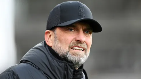 Jurgen Klopp, Manager of Liverpool, looks on prior to the Premier League match between Fulham FC and Liverpool FC
