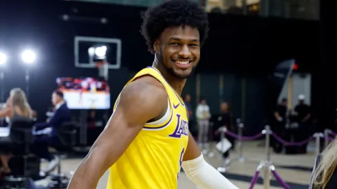 Bronny James Jr. #9 of the Los Angeles Lakers attends a Los Angeles Lakers media day
