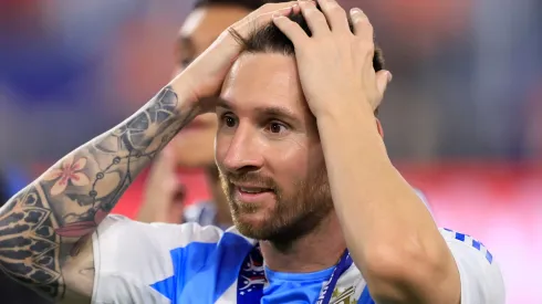 Lionel Messi of Argentina reacts after the team's victory in the CONMEBOL Copa America 2024 Final match between Argentina and Colombia at Hard Rock Stadium on July 15, 2024 in Miami Gardens, Florida.
