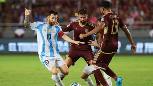 Lionel Messi of Argentina and Tomas Rincon of Venezuela battle for the ball during the FIFA World Cup 2026 South American Qualifier match between Venezuela and Argentina