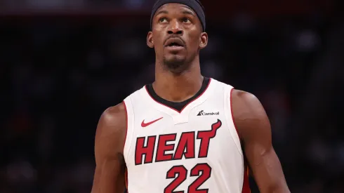 Jimmy Butler #22 of the Miami Heat while playing the Detroit Pistons at Little Caesars Arena on March 15, 2024 in Detroit, Michigan.