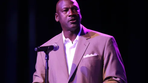 NBA legend and tournament host Michael Jordan speaks at the 13th annual Michael Jordan Celebrity Invitational gala at the ARIA Resort & Casino at CityCenter on April 4, 2014 in Las Vegas, Nevada.
