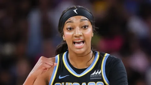 Angel Reese of Chicago Sky reacts 
