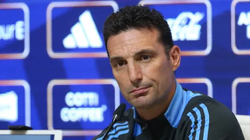 Lionel Scaloni, coach of Argentina, attends a press conference at Lionel Messi training camp