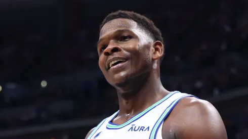 Anthony Edwards #5 of the Minnesota Timberwolves reacts during the third quarter against the Denver Nuggets in Game Seven of the Western Conference Second Round Playoffs at Ball Arena on May 19, 2024 in Denver, Colorado. 
