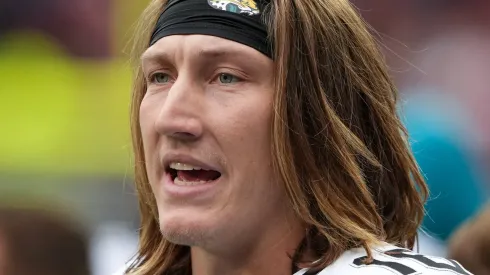 Trevor Lawrence( 16) QB, of Jacksonville Jaguars during the NFL, American Football Herren, USA match between Jacksonville Jaguars and New York Jets at Tottenham Hotspur Stadium, White Hart Lane, England on 13 October 2024.
