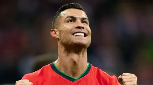 Cristiano Ronaldo reacts after scoring his team second goal during the UEFA Nations League 2024/25 League A Group A1 match between Poland and Portugal at PGE Narodowy on October 12, 2024 in Warsaw, Poland. 
