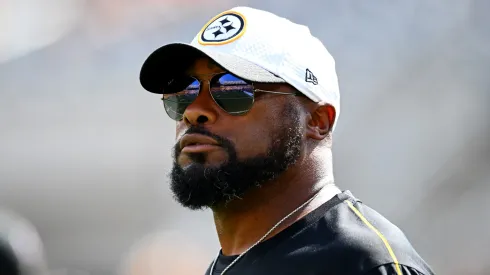 Head coach Mike Tomlin of the Pittsburgh Steelers looks on prior to a game against the Los Angeles Chargers at Acrisure Stadium on September 22, 2024 in Pittsburgh, Pennsylvania.
