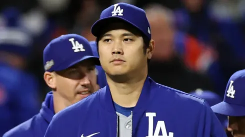 Shohei Ohtani #17 of the Los Angeles Dodgers walks across the field after beating the New York Mets 8-0 in Game Three of the National League Championship Series at Citi Field on October 16, 2024 in New York City. 
