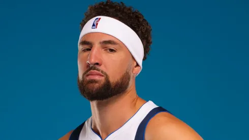 Klay Thompson #31 of the Dallas Mavericks poses for a portrait during the Dallas Mavericks Media Day at Mavericks Training Center on September 30, 2024 in Dallas, Texas.
