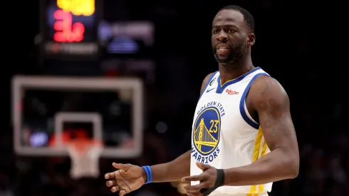 Draymond Green #23 of the Golden State Warriors reacts during the second quarter against the Portland Trail Blazers
