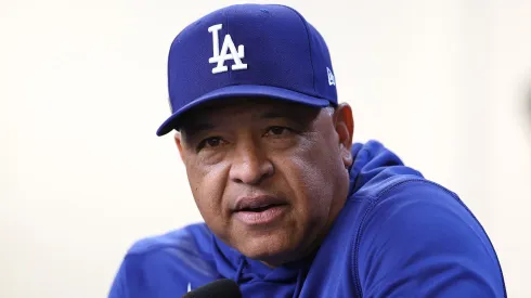 Dave Roberts #30 of the Los Angeles Dodgers speaks to the media prior to Game Four of the National League Championship Series against the New York Mets at Citi Field on October 17, 2024 in New York City. 
