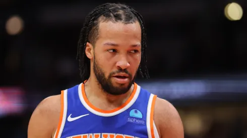 Jalen Brunson #11 of the New York Knicks looks on against the Chicago Bulls
