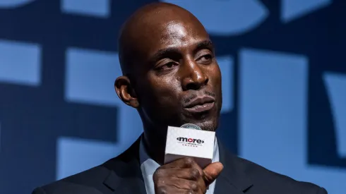 American basketball player Kevin Maurice Garnett attends a promotional event in Shanghai, China.
