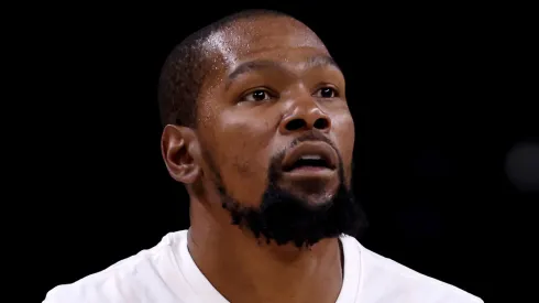 Kevin Durant #35 of the Phoenix Suns looks on prior to the game against the Los Angeles Lakers at Acrisure Arena on October 06, 2024 in Palm Springs, California.
