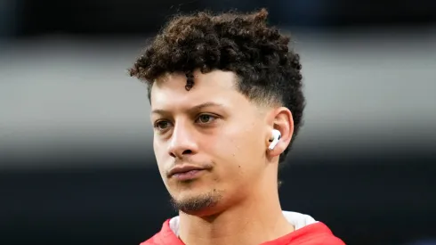 Kansas City Chiefs quarterback Patrick Mahomes #15 warms up prior to a game against the Las Vegas Raiders at Allegiant Stadium on November 26, 2023 in Las Vegas, Nevada.
