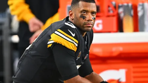 Russell Wilson #3 of the Pittsburgh Steelers looks on from the sidelines during the third quarter against the New York Jets at Acrisure Stadium on October 20, 2024 in Pittsburgh, Pennsylvania.