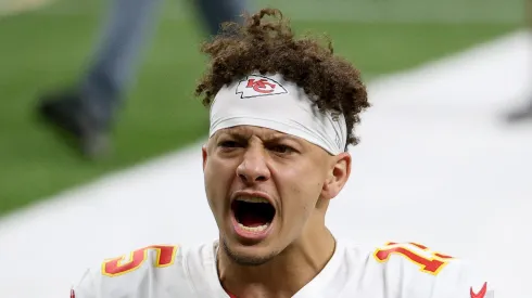 Patrick Mahomes #15 of the Kansas City Chiefs screams before the game against the New Orleans Saints at Mercedes-Benz Superdome on December 20, 2020 in New Orleans, Louisiana.
