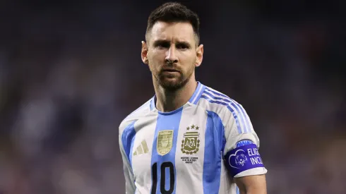 Lionel Messi of Argentina gestures during the CONMEBOL Copa America 2024 quarter-final match between Argentina and Ecuador
