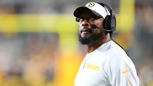Head coach Mike Tomlin of the Pittsburgh Steelers looks on during the second quarter against the New York Jets at Acrisure Stadium on October 20, 2024 in Pittsburgh, Pennsylvania.