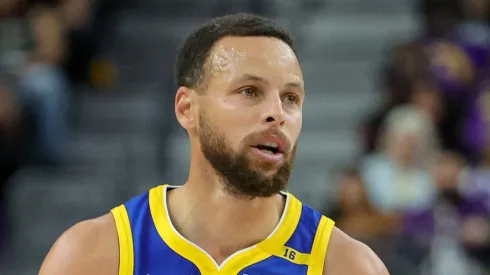 Stephen Curry #30 of the Golden State Warriors brings the ball up the court against the Los Angeles Lakers in the first quarter of their preseason game at T-Mobile Arena at T-Mobile Arena on October 15, 2024 in Las Vegas, Nevada. The Warriors defeated the Lakers 111-97. 
