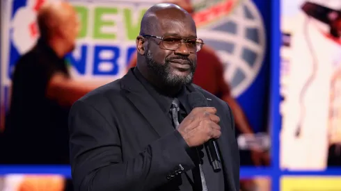 Shaquile O'Neal speaks onstage during Warner Bros. Discovery Upfront 2024.