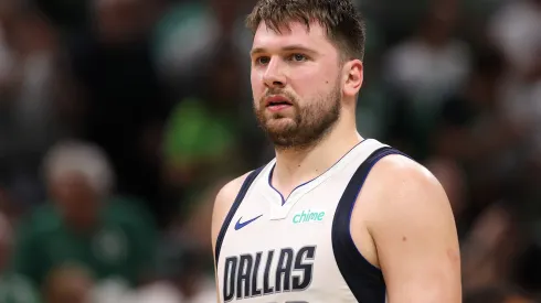 Luka Doncic #77 of the Dallas Mavericks looks on during the second quarter of Game Five of the 2024 NBA Finals against the Boston Celtics at TD Garden on June 17, 2024 in Boston, Massachusetts.
