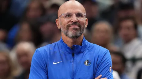 Head coach Jason Kidd of the Dallas Mavericks looks on as they play the San Antonio Spurs during the first quarter of the game at American Airlines Center on October 24, 2024 in Dallas, Texas. 
