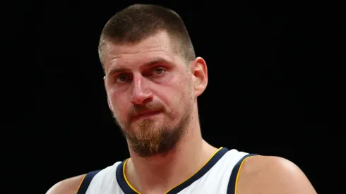 Nikola Jokic of Denver Nuggets looks on during the NBA match between Denver Nuggets and Boston Celtics at Etihad Arena on October 04, 2024 in Abu Dhabi, United Arab Emirates.
