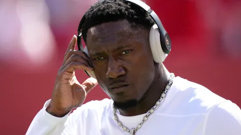 Deebo Samuel Sr. #1 of the San Francisco 49ers warms up prior to a game against the Arizona Cardinals at Levi's Stadium on October 06, 2024 in Santa Clara, California.
