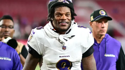 Lamar Jackson #8 of the Baltimore Ravens reacts as he walks to the locker following the game against the Tampa Bay Buccaneers at Raymond James Stadium on October 21, 2024 in Tampa, Florida. Baltimore defeated Tampa Bay 41-31.
