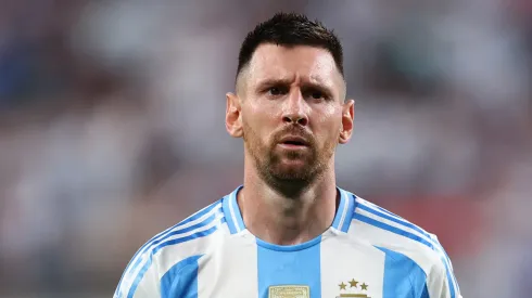 Lionel Messi of Argentina reacts during the CONMEBOL Copa America 2024 semifinal match 
