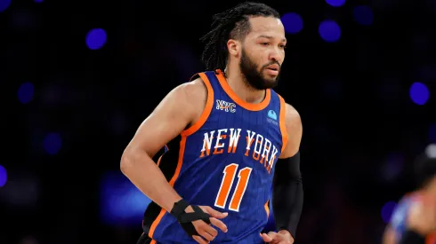 Jalen Brunson #11 of the New York Knicks looks on during Game Five of the Eastern Conference Second Round Playoffs against the Indiana Pacers
