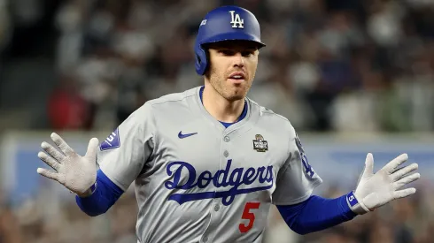 Freddie Freeman #5 of the Los Angeles Dodgers rounds the bases after hitting a two-run home run against the New York Yankees in the first inning during Game Three of the 2024 World Series at Yankee Stadium on October 28, 2024 in the Bronx borough of New York City.
