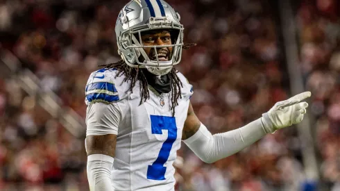 Dallas Cowboys vs San Francisco 49ers OCT 27 October 27 2024 Santa Clara Calif USA Dallas cornerback Trevon Diggs (7)reacts to the 49ers bench during the NFL Sunday Night Football game between the Dallas Cowboys and the San Francisco 49ers. San Francisco beat Dallas 30-24 at Levi Stadium.
