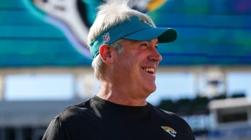 Head coach Doug Pederson of the Jacksonville Jaguars looks on before playing the Green Bay Packers at EverBank Stadium on October 27, 2024 in Jacksonville, Florida.
