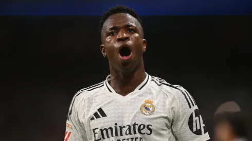 Vinicius Jr. of Real Madrid react s during the LaLiga match between Real Madrid CF and Real Betis